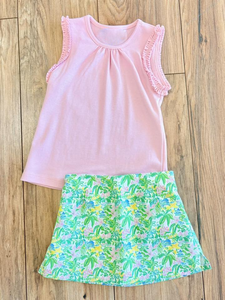 Tenues d'été personnalisées pour petites filles : Ensemble chemise à volants, jupe-short et shorty, couleur unie, style boutique, pour jumelles - Product Image 4