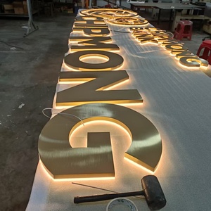 Lettres Rétroéclairées LED Sur Mesure, Logo 3D Découpé au Laser en Métal Acier Inoxydable, Enseigne <span class=keywords><strong>Or</strong></span>, Lettres Dorées - Product Image 3