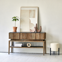 Table console en bois rustique de style Japandi du milieu du siècle pour salon, salle à manger, hôtel