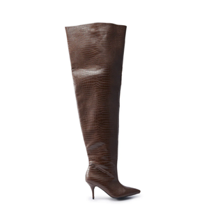 รองเท้าบูทยาวเกินเข่าของผู้หญิงสำหรับฤดูหนาวรองเท้าหัวแหลมแฟชั่นใหม่ขนาดพลัสไซส์ลายงูต้นขาสูง - Product Image 1