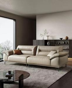 Modern Grey Genuine <b>Leather</b> Two Seat Sofa Pillow Top Arm Tufted Back Metal Legs Living Room - Product Image 3