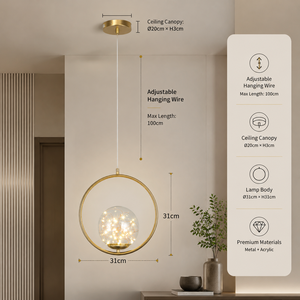 Lámpara colgante moderna de metal con anillo, altura ajustable, LED, cristal, para dormitorio, comedor, decoración del hogar. - Product Image 3