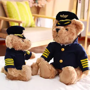 आलीशान टेडी भालू पुलिस और उड़ान परिचर वर्दी नई नरम भरवां पशु डिजाइन के साथ भालू बैठे आलीशान गुड़िया पायलट भालू