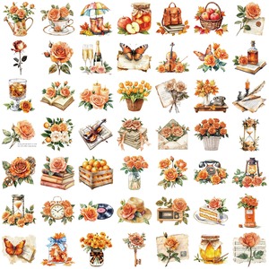 50 <b>Sheets</b> Transparent Orange Flower Petal Waterproof PET Adhesive <b>Stickers</b> Die Cut & Glossy Finish for Holiday Decoration - Product Image 5