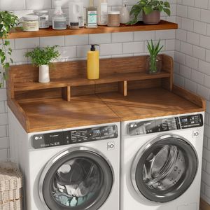 <b>WALNUT</b> Double Layer 54" Width X 27.5" Depth Non-Slip Counter Storage Organizer for Dryer Laundry Sorter Wood <b>Shelf</b> Model - Product Image 3