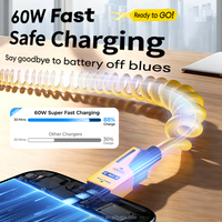 Câble compact 4 en 1 avec fonction de rétraction automatique, charge rapide 60W, chargeur multi-appareils, câble peu encombrant