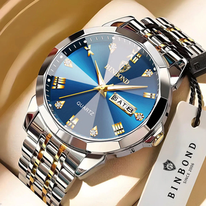 Montre de luxe BINBOND, bracelet en acier massif, montre en acier inoxydable pour homme, montre à quartz durable, fermoir papillon, étanche 30m - Product Image 1