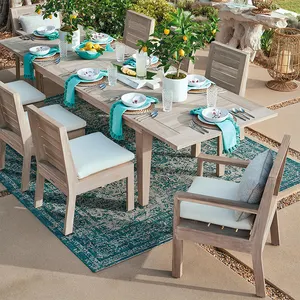 Ensemble de table à manger en bois de teck, mobilier d'extérieur moderne, ensemble de table à manger en bois massif, table et chaises, 6 pièces