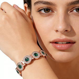 سوار سلسلة مغناطيسية مرصع بالكريستال والراين ذهبي وردي للنساء - مجوهرات عصرية لحفلات الزفاف - Product Image 2