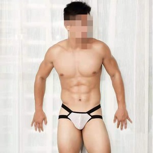Men's Color Blocked Ice Silk Double <b>Thong</b> Low Rise Stretchy Breathable See Through <b>Sexy</b> Underwear Black And Pink - Product Image 3