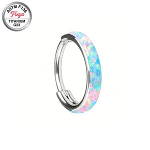 Pendientes de Aro Finos de Titanio con Ópalo Freya, Joyería de Moda para Mujer, Anillos de Nariz de Vaca para Septum, Pendientes de Ópalo Azul - Product Image 4
