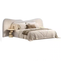 Modernes Gebogenes Wellen-Kopfteil Gepolstertes Bett King/Queen Size, Weicher Stoff Luxuriöses Schlafzimmermöbel