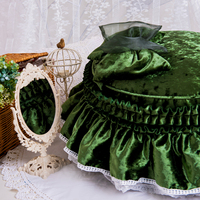 Lit pour chat de style princesse à la française, lit rond en velours de luxe avec dentelle et nœud pour chats d'intérieur et petits chiens