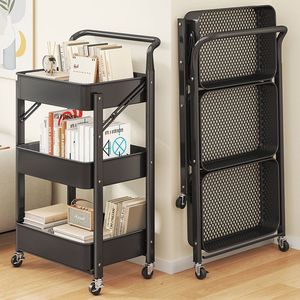 Carrito de Almacenamiento Plegable de 3 Niveles con Ruedas para Cocina, Dormitorio, Organizador de Libros y Juguetes, Portátil con Ruedas - Product Image 1