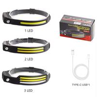 Lampe frontale LED rechargeable par USB 230 à large faisceau avec capteur de mouvement Lampe frontale adulte Casque de camping et chasse Corps de lampe ABS