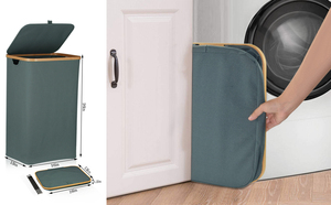 Bamboo Large <b>Laundry</b> Hamper with Lip and Detachable <b>Laundry</b> Bags, Dirty Clothes <b>Basket</b> with Lid & Handles, <b>Collapsible</b> <b>Laundry</b> - Product Image 4