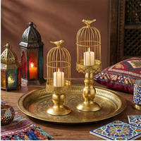 Porte-bougie romantique en fer doré en forme de cage à oiseaux, style vintage, en fil métallique