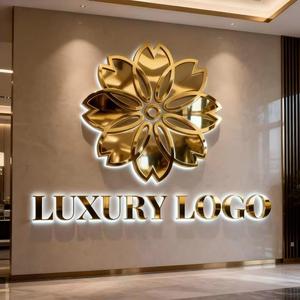Enseigne lumineuse LED 3D en acrylique avec logo personnalisé pour réception murale, lettres rétroéclairées dorées, enseigne lumineuse LED pour entreprise - Product Image 5