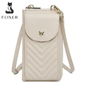 FOXER Brand Women Split Leather Phone Bag Girl's Crossbody Shoulder Bag Lady High Quality Small Clutch Bag Fashion Female Wallet