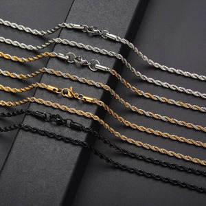 Corrente para pescoço longo de 2mm 3mm 4mm 5mm, joias à prova d' água em aço inoxidável, corrente simples de corda torção de ouro para homens - Product Image 3