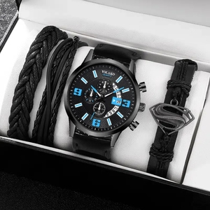 ชุดเครื่องประดับผู้ชาย <span class=keywords><strong>SOKI</strong></span> รุ่นใหม่ 4 ชิ้น วัสดุอัลลอยด์ สายหนังลำลอง นาฬิกาข้อมือควอตซ์ แสดงวันที่และตัวเลข แฟชั่น CC006 - Product Image 4