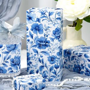 Maypluss Blue Floral Wrapping <b>Paper</b> 17 Inch X 33 Feet Double Side Recyclable Gift <b>Wrap</b> For Wedding Bridal Shower Mother's Day - Product Image 3