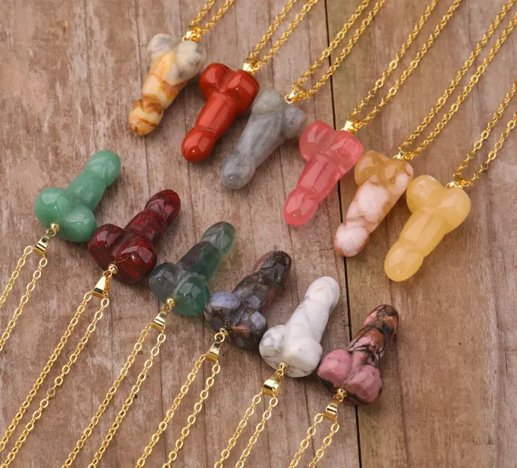 Pingente De Penis De Cristal Jóias De Moda Gemstone Phallus Pendant Gargantilha Homens Energia Chakra Presentes para Fazer Jóias