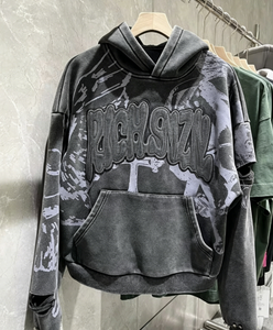 MZNoffers <span class=keywords><strong>Felpa</strong></span> con Cappuccio Vintage Personalizzabile da Uomo con Effetto Usurato e Camicia Oversize Streetwear Ricamata Personalizzabile - Product Image 4