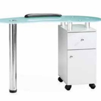 Bureau de manucure en verre pour salon de beauté SPA, mobilier commercial, design élégant blanc, garantie 1 an, modèle Bonnie Beauty BN-M3478