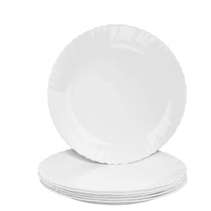 Piatti piatti in vetro bianco opaco, diametro 26 cm, bordo decorato, lavabili in lavastoviglie, set da 6 - Product Image 1