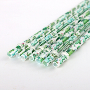 Reusable hard plastic straw with cactus design, custom cactus printing straw