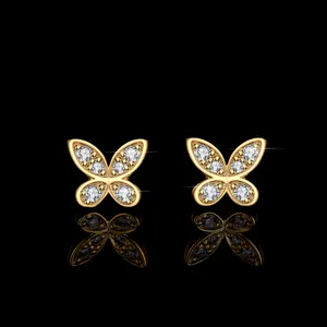 S925 Sterling Silver VVS1 Moissanite Butterflies Studs Ear Piercing Earrings White Gold Plated Jewelry For Women For Men Women