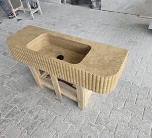 Vasque intégrée flottante en marbre |   Meuble-lavabo de salle de bain en pierre naturelle, fait main, durable, écologique, avec façade cannelée - Product Image 4