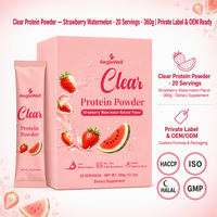 Sachets de protéines en poudre transparents OEM ODM, saveur fraise pastèque avec peptides de collagène, mélange de boisson protéinée aux fruits faible en calories