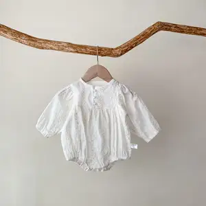 Mono de encaje de algodón orgánico con volantes para bebé y niña, mono Floral de una pieza, venta al por mayor