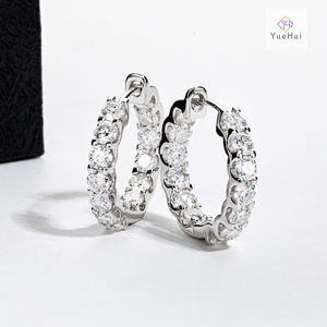 Damla küme buz dışarı Vvs lüks 925 ayar gümüş kadın d renk sınıf 3mm 2.6ct yuvarlak kesim moissanit Hoop küpe - Product Image 6