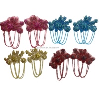 Appliques de perles de verre et strass 3D en cristal faites à la main avec pompons pour robes de soirée