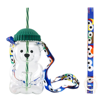 Bouteille en verre jetable en gros, mini 500 ml, motif ours en peluche, avec paille, pour boissons froides et café