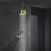 Ensemble de douche encastré au plafond en laiton poli, 3 modes, système de douche pluie mural dissimulé avec douchette de massage douce pour hôtel et maison