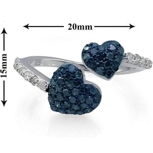 Ornaatis Bague en diamant en forme de cœur 0,86 carats en argent sterling avec diamants fantaisie blancs et bleus, bague de promesse pour femme, taille 7 - Product Image 5