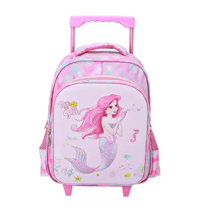Anime mermaid arabası sırt çantası çocuk çocuk boy okul çantası kızlar için tekerlek ile set
