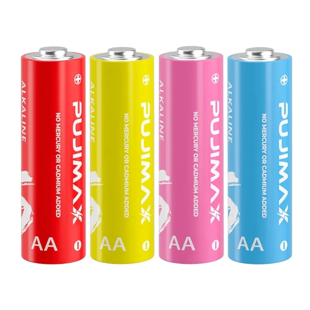 PUJIMAX Hot Sales 4Pcs 1.5V AA Rainbow Alkaline Battery Not Rechargeable Single Use Battery Packs for Fingerprint Lock Toy