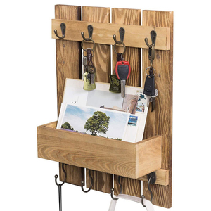Support mural vintage <span class=keywords><strong>en</strong></span> <span class=keywords><strong>bois</strong></span> brûlé à un seul niveau pour tasses à café, accessoires de <span class=keywords><strong>cuisine</strong></span>, étagère de rangement Mingrui JAJ-A0025 - Product Image 5