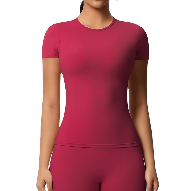 Women's Solid Brushed Sports Running Top Short Sleeved Fitness Yoga T-Shirt Tight Fitting & Plus Size Wholesale Yoga Shirts