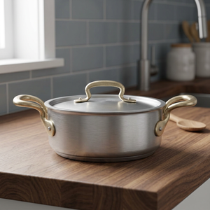 Casserole en acier inoxydable avec couvercle, design minimaliste rond et durable, compatible avec toutes les plaques de cuisson, passe au lave-vaisselle - Product Image 2