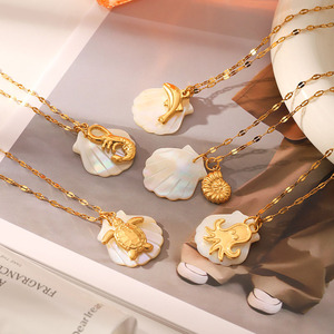 Trendy Stainless Steel Summer Beach Vacation Charm Necklace Waterproof <strong>Jewelry</strong> Fish Seastar <strong>Crab</strong> Seahorse Shell Pendant Necklace - Product Image 3