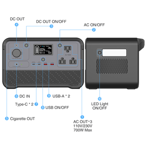 Portable Power Station 694.4WH Backup Lithium Battery 110V/700W Pure Sine Wave AC Outlet (<strong>Solar</strong> <strong>Panel</strong> Optional) - Product Image 6