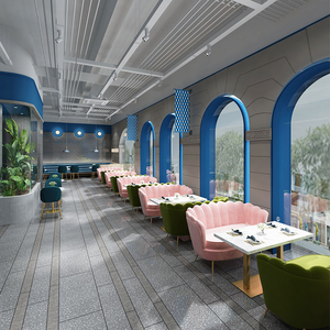 Meubles de restaurant commerciaux modernes, sièges en velours rose et vert, canapé en velours, pieds dorés, table à manger en marbre pour café <span class=keywords><strong>bistrot</strong></span> - Product Image 3