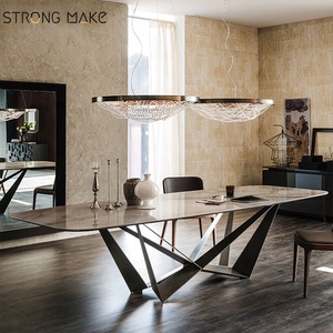 Foshan <strong>Square</strong> <strong>Dinning</strong> Italian White Marble Top High End Quality Black Metal Leg 6 Seaters Dining <strong>Tables</strong> and Chairs Set - Product Image 2