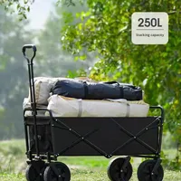 Chariot de camping pliable d'extérieur, chariot de pique-nique, remorque de camping à quatre roues, capacité 150L, chariot de courses pour marché nocturne et rangement
